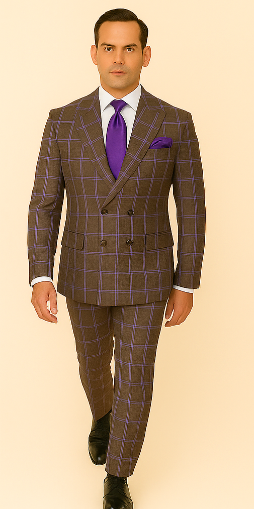 Rossi Man Milano Collection Purple Windowpane Double-Breasted Suit RM1846