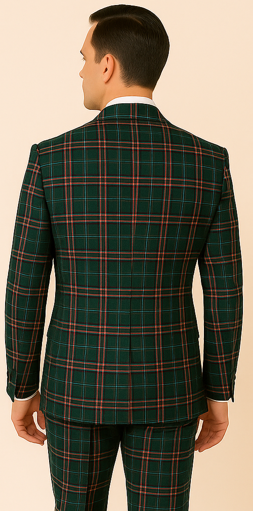 Mens Green Jacket and Pleated Pants Plaid Super 150s Wool Suit
