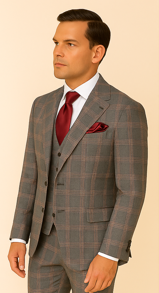 Mens Grey Glen Plaid Wool Suit Jacket & Pants Super 150s Classic Tailored Fit