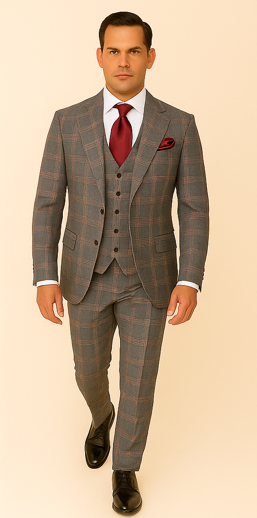 Men’s Grey Glen Plaid Wool Suit Jacket & Pants Super 150’s Classic Tailored Fit - 38R