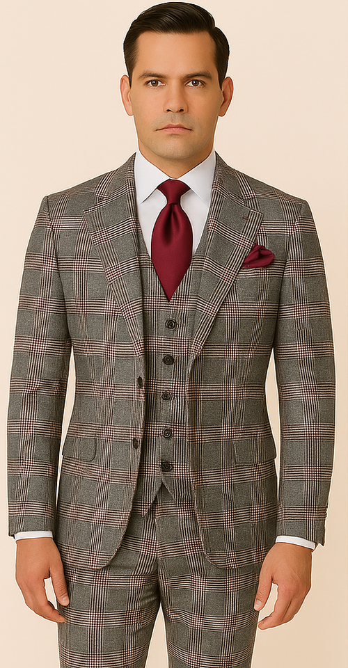 Mens Grey Glen Plaid Wool Suit Jacket & Pants Super 150s Classic Tailored Fit
