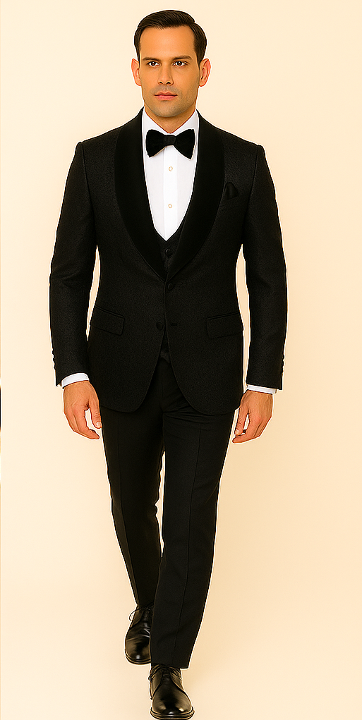 Rossi Man RM1446 – Classic 3-Piece Smoking Style Tuxedo Suit for Men - XS