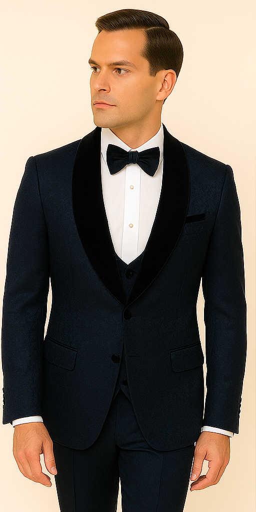 Rossi Man RM1445 – Classic Smoking Style 3-Piece Formal Tuxedo for Men - XS