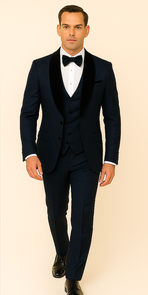 Rossi Man RM1445 – Classic Smoking Style 3-Piece Formal Tuxedo for Men - XS