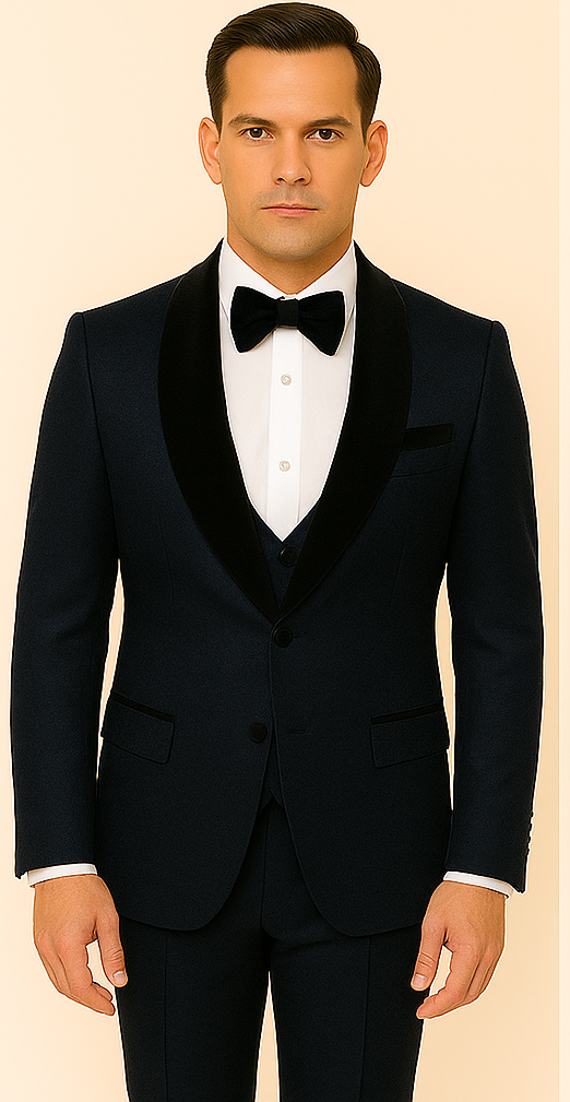 Rossi Man RM1445 – Classic Smoking Style 3-Piece Formal Tuxedo for Men - XS