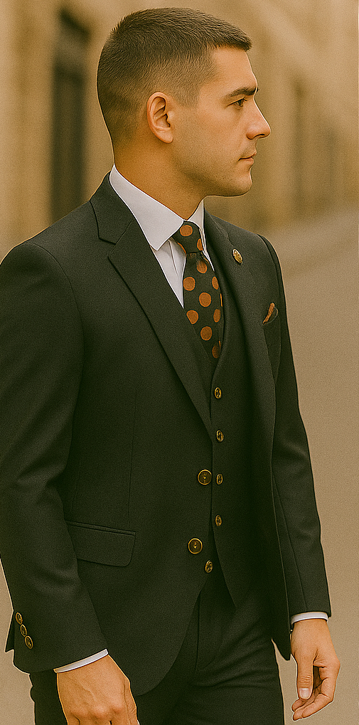 Rossiman Black Suit for Men – Classic 1-Button Peak Lapel Jacket & Double-Breasted Vest - 36 Regular Jacket+30 Waist Adjustable 26to32)Height: 5'7"-6')(Neck: 14.5-16:S)