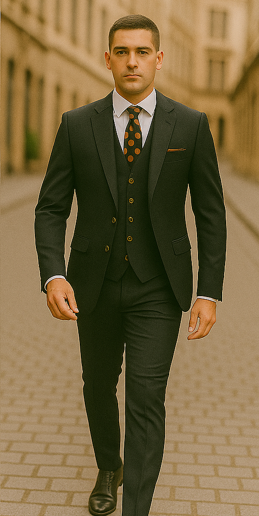 Rossiman Black Suit for Men – Classic 1-Button Peak Lapel Jacket & Double-Breasted Vest - 36 Regular Jacket+30 Waist Adjustable 26to32)Height: 5'7"-6')(Neck: 14.5-16:S)