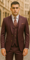 Rossiman Burgundy Suit for Men – Peak Lapel 1-Button Jacket & Double-Breasted Vest