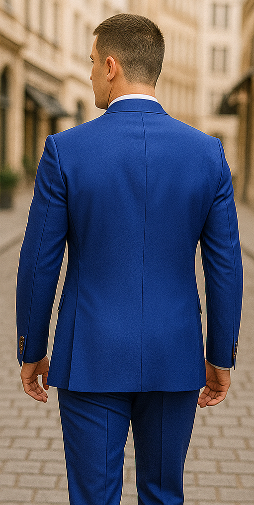 Rossiman Royal Blue Suit for Men – Classic 1-Button Peak Lapel Jacket & Double-Breasted Vest - 36 Regular Jacket+30 Waist Adjustable 26to32)Height: 5'7"-6')(Neck: 14.5-16:S)