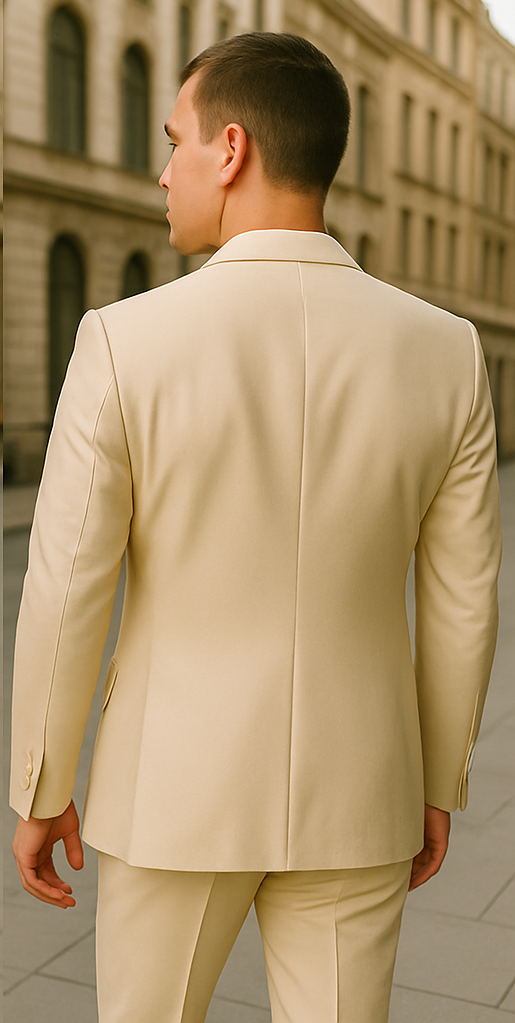 Rossiman Men’s Cream Sateen Suit – Elegant Glossy Formalwear - 38 Short Jacket+32 Waist Adjustable 28to34)(Height: 5’4”to5’7”)(Neck 15-16.5)S-M)
