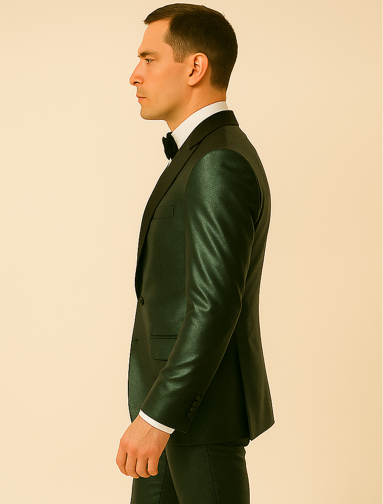 Rossiman Men’s Green Sateen Suit – Glossy Finish with Modern Flair - 38 Short Jacket+32 Waist Adjustable 28to34)(Height: 5’4”to5’7”)(Neck 15-16.5)S-M)