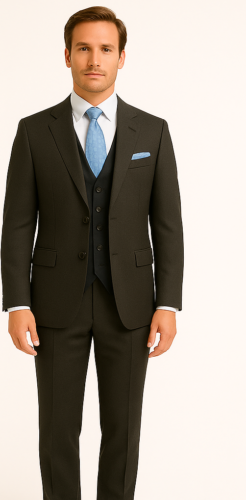 Rossiman Men's Dark Gray Slim Fit Suit – 3-Piece Vested Set with Flat Front Pants - 38 Short Jacket+32 Waist Adjustable 28to34)(Height: 5’4”to5’7”)(Neck 15-16.5)S-M)