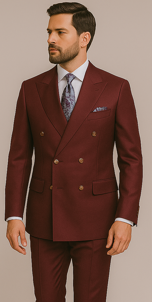 Rossiman Men's Burgundy Slim Fit Formal Suit – Modern Double-Breasted Jacket - 36 Regular Jacket+30 Waist Adjustable 26to32)Height: 5'7"-6')(Neck: 14.5-16:S)