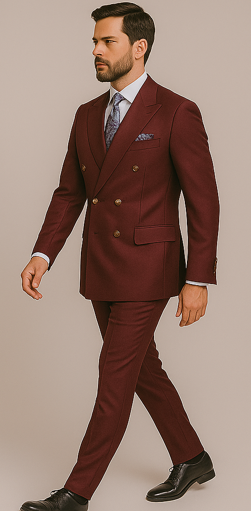 Rossiman Men's Burgundy Slim Fit Formal Suit – Modern Double-Breasted Jacket - 36 Regular Jacket+30 Waist Adjustable 26to32)Height: 5'7"-6')(Neck: 14.5-16:S)