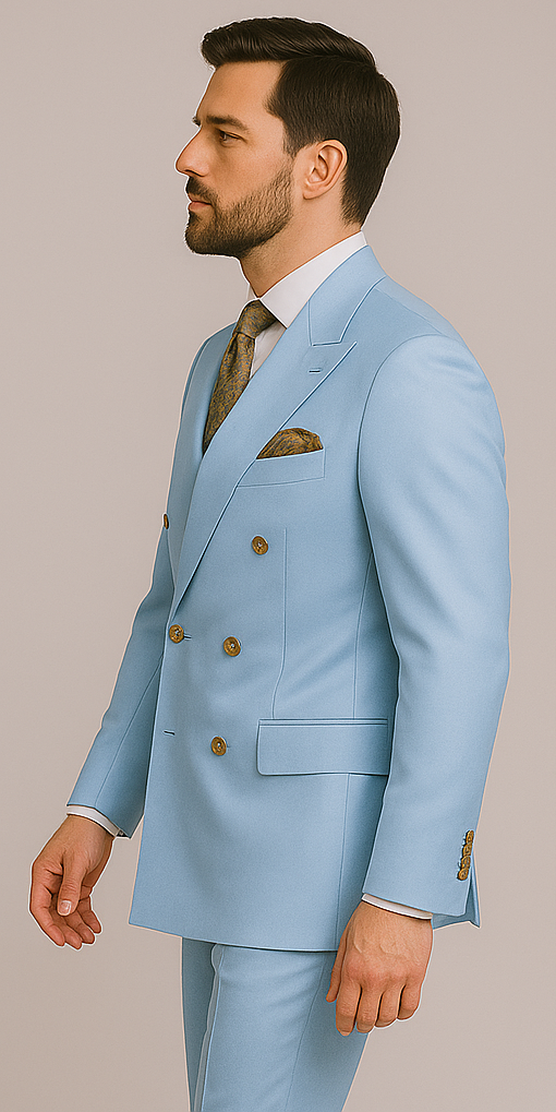 Rossiman Men’s Light Blue Slim Fit Suit – Elegant Double-Breasted Design - 36 Regular Jacket+30 Waist Adjustable 26to32)Height: 5'7"-6')(Neck: 14.5-16:S)