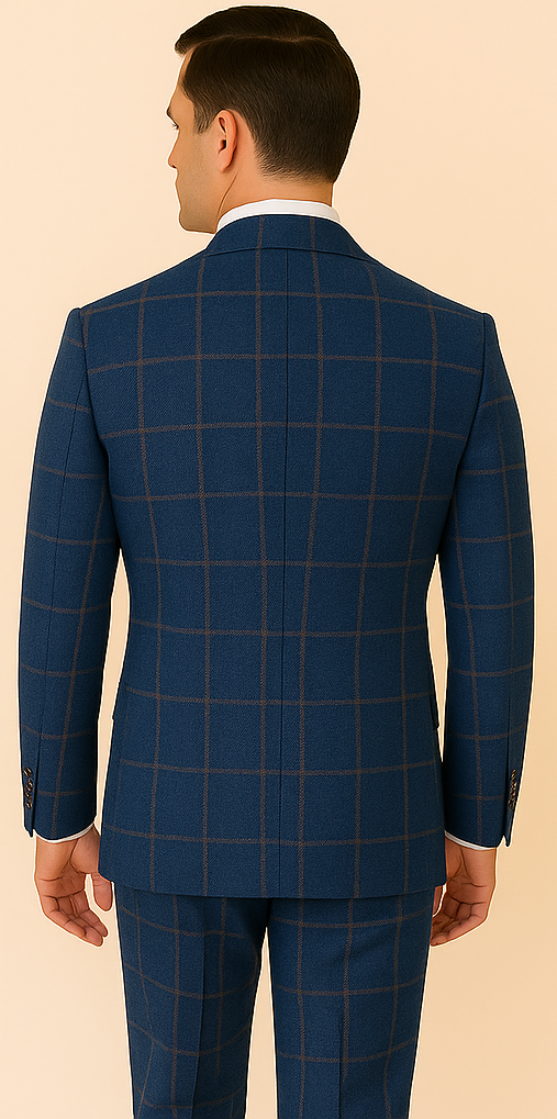 Rossiman Men’s Navy & Gray Plaid Suit – Classic Windowpane Double-Breasted Design - 38 Short Jacket+32 Waist Adjustable 28to34)(Height: 5 4 to5 7 )(Neck  15-16.5)S-M)