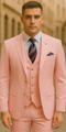 Rossiman Men's Pink Suit – 1-Button Peak Lapel Jacket & Double-Breasted Vest