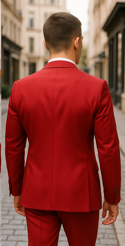 Rossiman Men's Red Suit – Stylish 1-Button Peak Lapel Jacket & Double-Breasted Vest - 40 Short Jacket+34 Waist Adjust 30to36)(Height: 5’4”to5’7”)(Neck 15.5-17)M