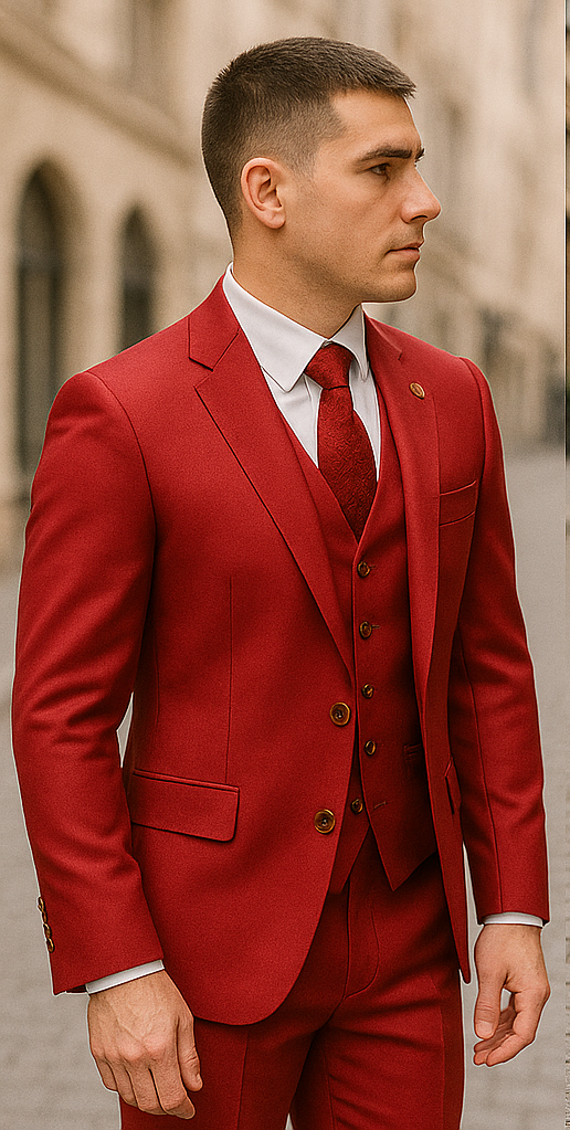 Rossiman Men's Red Suit â€“ Stylish 1-Button Peak Lapel Jacket & Double-Breasted Vest - 34 Short or Extra Small