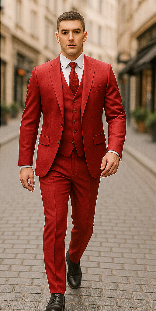 Rossiman Men's Red Suit – Stylish 1-Button Peak Lapel Jacket & Double-Breasted Vest - 40 Short Jacket+34 Waist Adjust 30to36)(Height: 5’4”to5’7”)(Neck 15.5-17)M