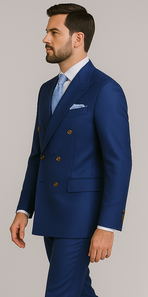 Rossiman Men's Slim Fit Royal Blue Suit – Double-Breasted Elegance - 36 Regular Jacket+30 Waist Adjustable 26to32)Height: 5'7"-6')(Neck: 14.5-16:S)