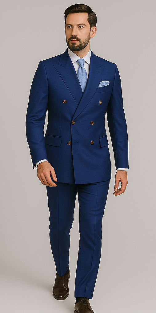 Rossiman Men's Slim Fit Royal Blue Suit – Double-Breasted Elegance - 36 Regular Jacket+30 Waist Adjustable 26to32)Height: 5'7"-6')(Neck: 14.5-16:S)