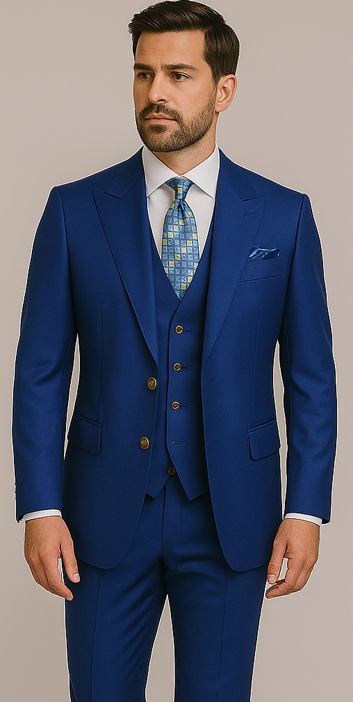 Rossiman Men’s Royal Blue Slim Fit Suit – Sophisticated Double-Breasted Design - 36 Regular Jacket+30 Waist Adjustable 26to32)Height: 5'7"-6')(Neck: 14.5-16:S)