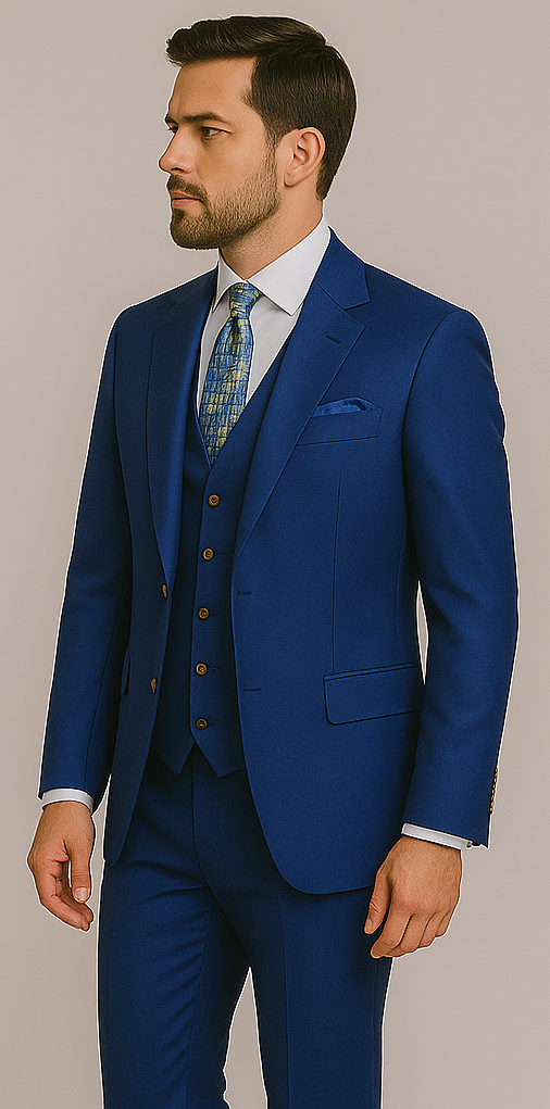 Rossiman Men’s Royal Blue Slim Fit Suit – Sophisticated Double-Breasted Design - 36 Regular Jacket+30 Waist Adjustable 26to32)Height: 5'7"-6')(Neck: 14.5-16:S)