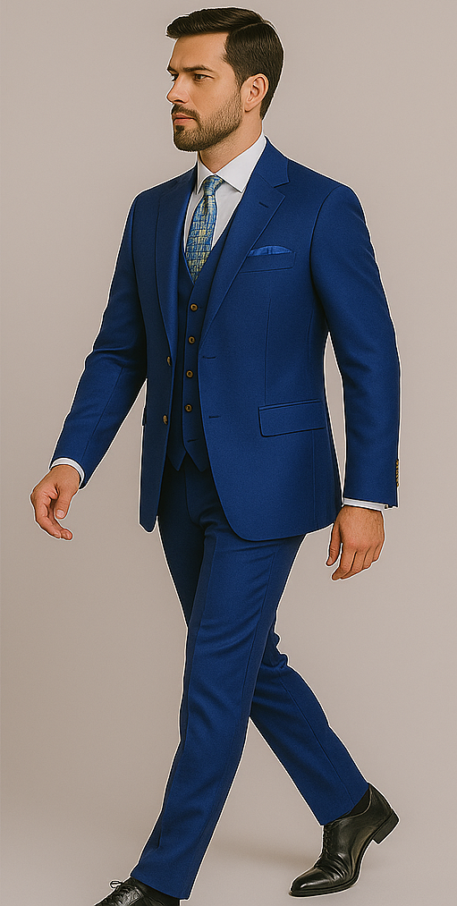Rossiman Men’s Royal Blue Slim Fit Suit – Sophisticated Double-Breasted Design - 36 Regular Jacket+30 Waist Adjustable 26to32)Height: 5'7"-6')(Neck: 14.5-16:S)