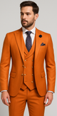 Rossiman Men's Rust Slim Fit Suit – 3-Piece Set with Double-Breasted Vest & Flat Front Pants - New Arrival