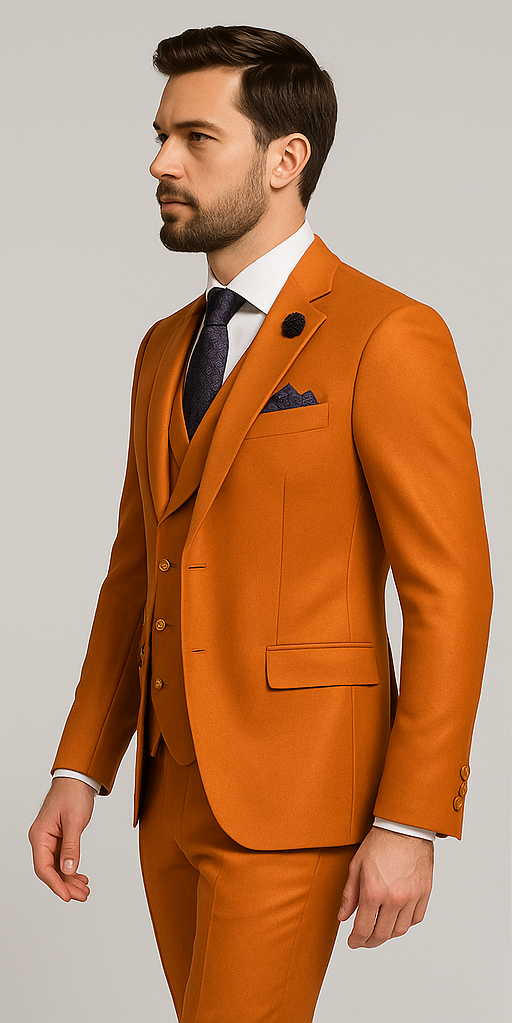 Rossiman Men's Rust Slim Fit Suit – 3-Piece Set with Double-Breasted Vest & Flat Front Pants - New Arrival - 36 Regular Jacket+30 Waist Adjustable 26to32)Height: 5'7"-6')(Neck: 14.5-16:S)