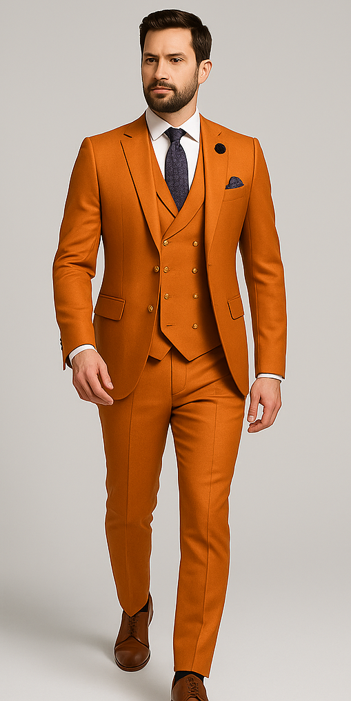 Rossiman Men's Rust Slim Fit Suit – 3-Piece Set with Double-Breasted Vest & Flat Front Pants - New Arrival - 36 Regular Jacket+30 Waist Adjustable 26to32)Height: 5'7"-6')(Neck: 14.5-16:S)