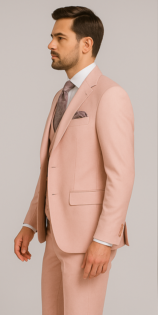 Rossiman Men's Slim Fit Pink Suit â€“ Elegant Double-Breasted Vest & Tailored Flat Front Pants