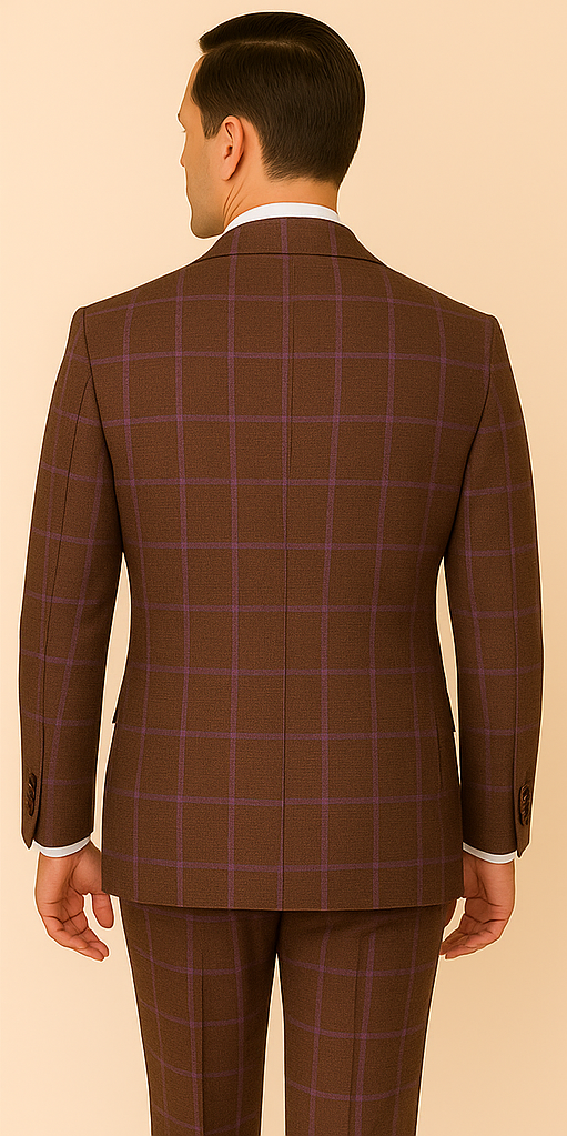 Rossiman Plaid Suit – Gray & Lavender Textured Windowpane Double-Breasted Suit - 34 Short or Extra Small