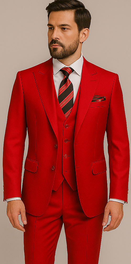 Rossiman Men’s Red Slim Fit Suit – Stylish Double-Breasted Jacket - 36 Regular Jacket+30 Waist Adjustable 26to32)Height: 5'7"-6')(Neck: 14.5-16:S)