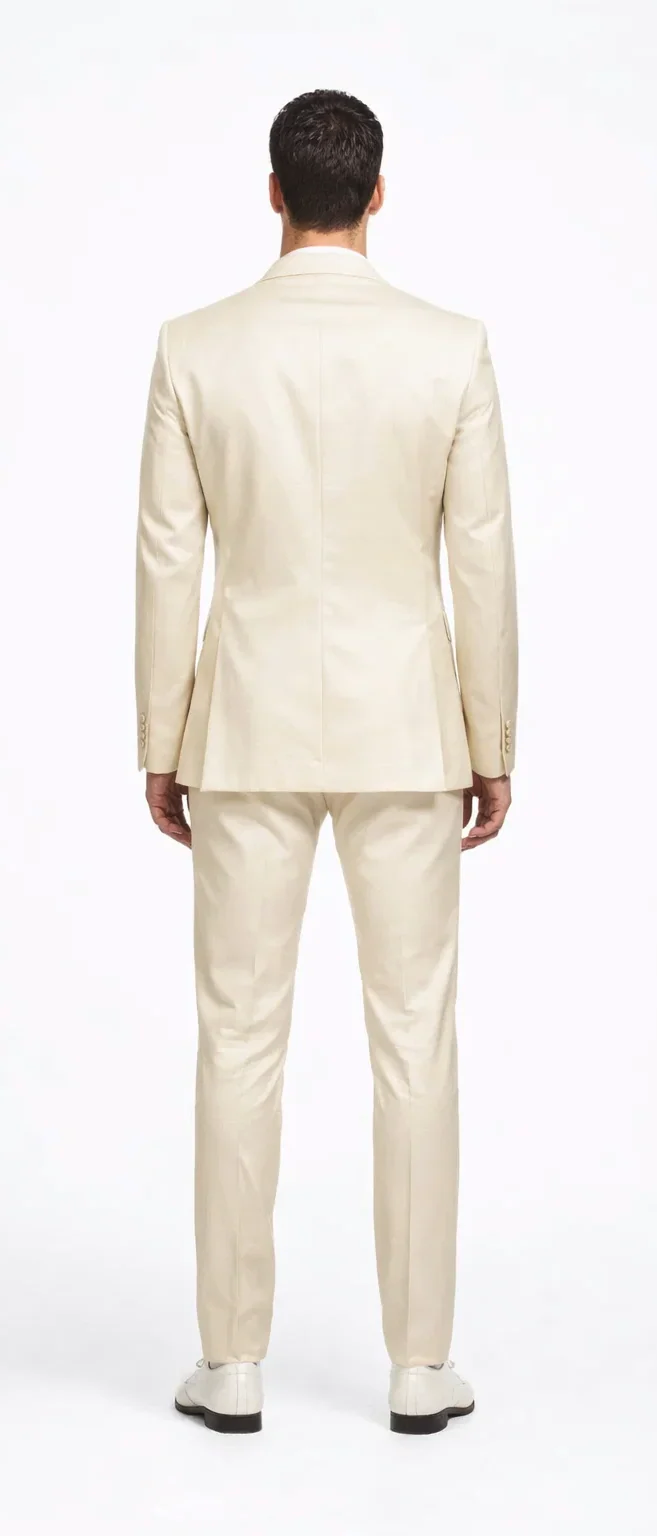 Rossiman Men’s Cream Sateen Suit – Elegant Glossy Formalwear - 38 Short Jacket+32 Waist Adjustable 28to34)(Height: 5’4”to5’7”)(Neck 15-16.5)S-M)
