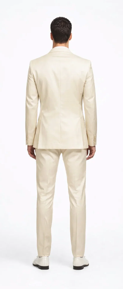 Rossiman Men’s Cream Sateen Suit – Elegant Glossy Formalwear