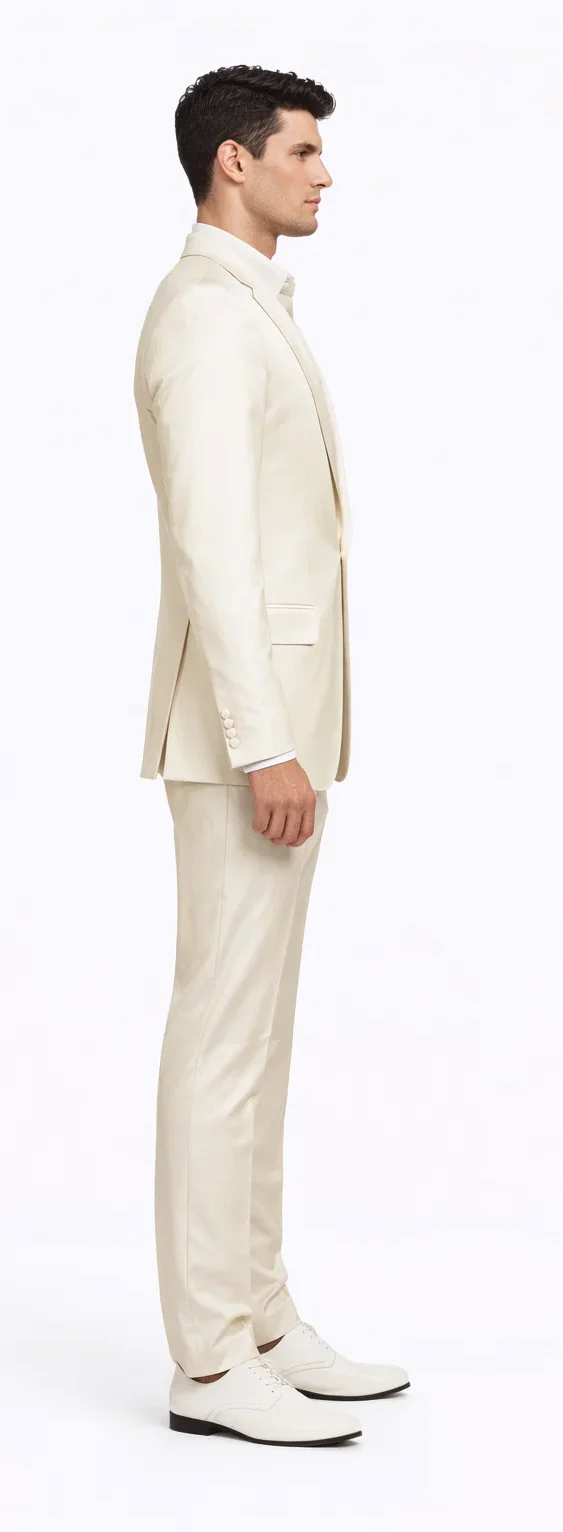 Rossiman Men’s Cream Sateen Suit – Elegant Glossy Formalwear