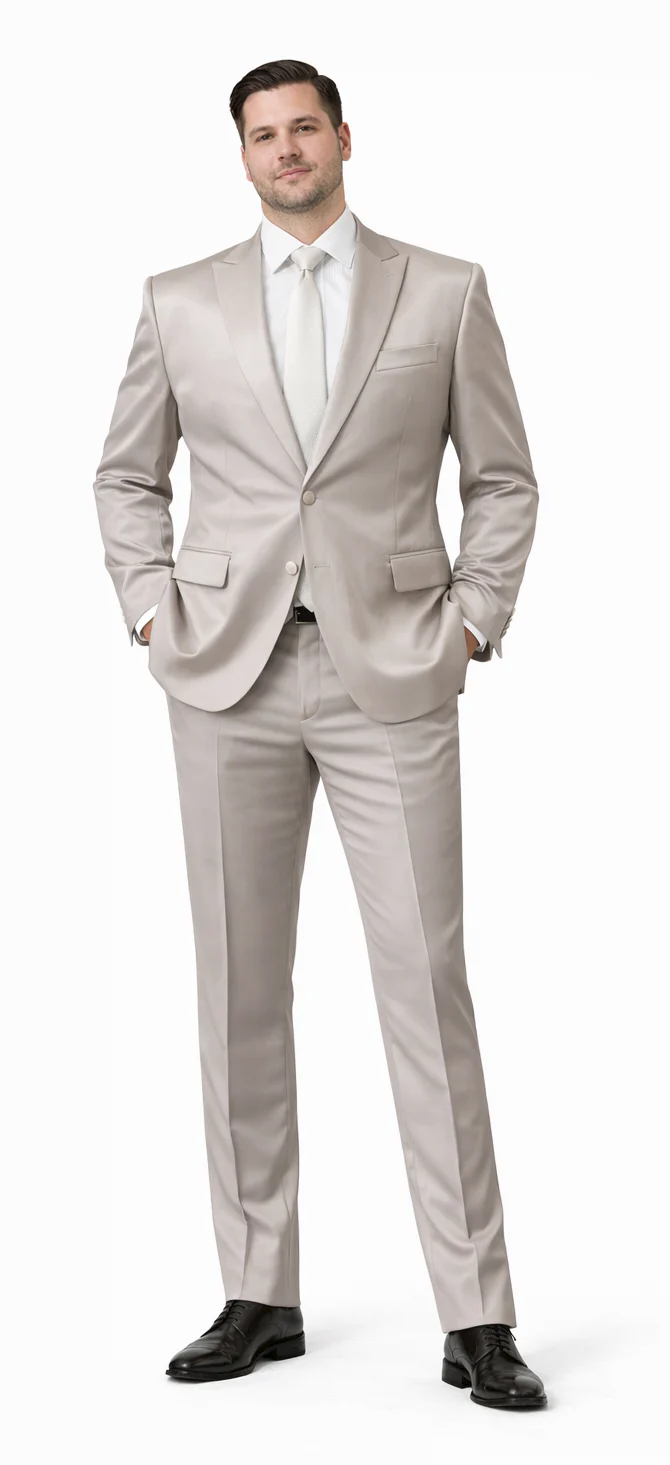 Rossiman Men’s Gray Shiny Sateen Suit – Sleek & Modern Formalwear - 38 Short Jacket+32 Waist Adjustable 28to34)(Height: 5’4”to5’7”)(Neck 15-16.5)S-M)