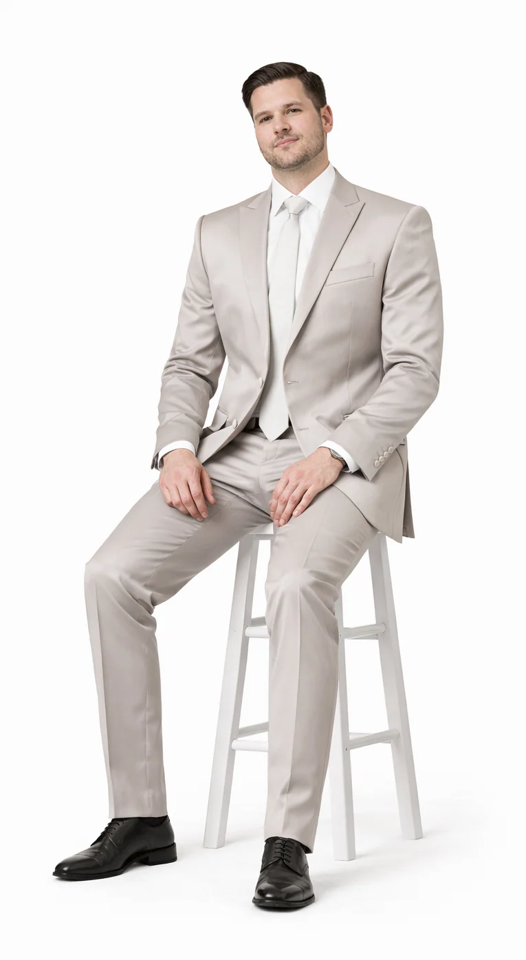 Rossiman Men’s Gray Shiny Sateen Suit – Sleek & Modern Formalwear - 38 Short Jacket+32 Waist Adjustable 28to34)(Height: 5’4”to5’7”)(Neck 15-16.5)S-M)