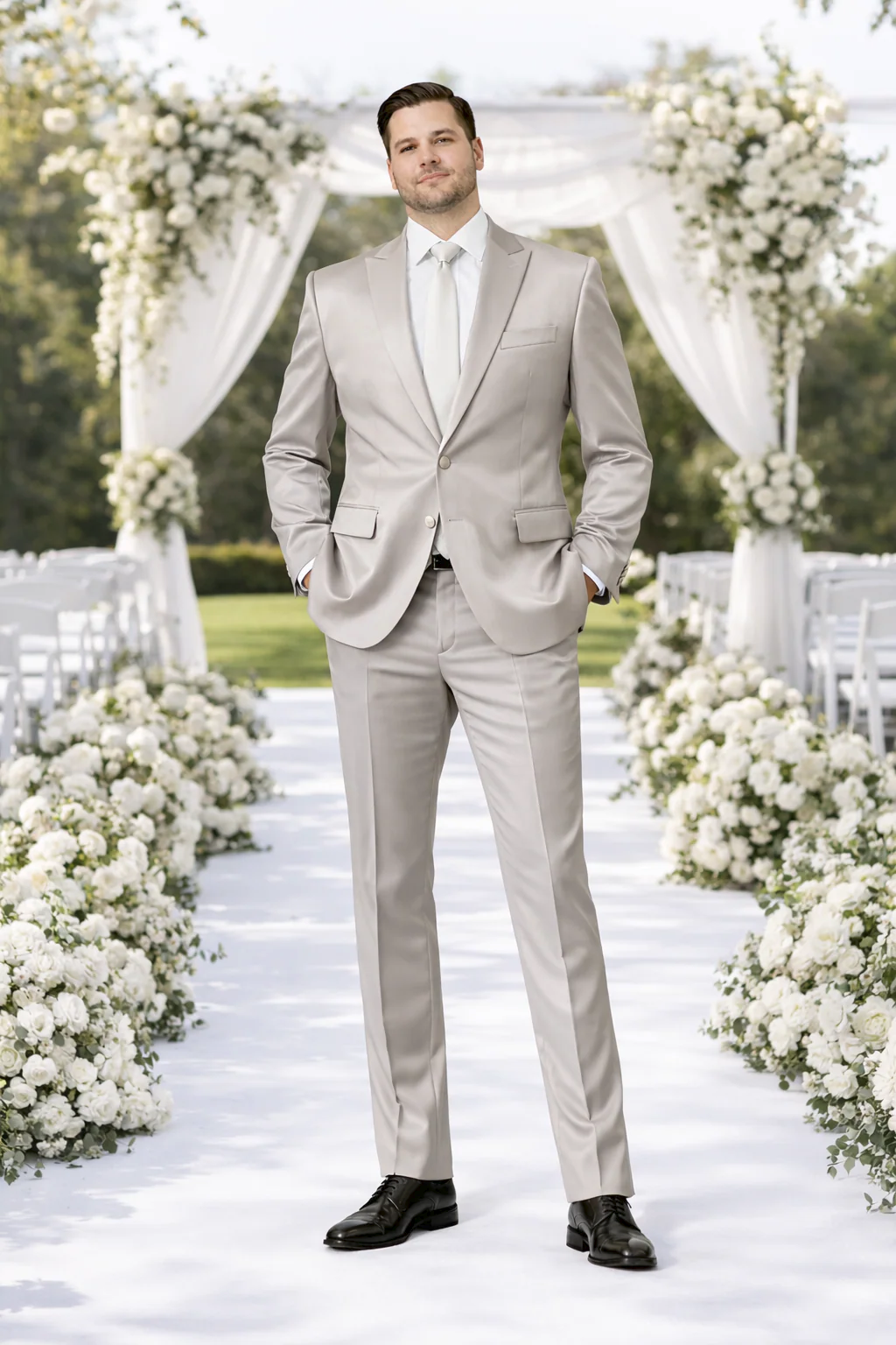 Rossiman Men’s Gray Shiny Sateen Suit – Sleek & Modern Formalwear - 38 Short Jacket+32 Waist Adjustable 28to34)(Height: 5’4”to5’7”)(Neck 15-16.5)S-M)