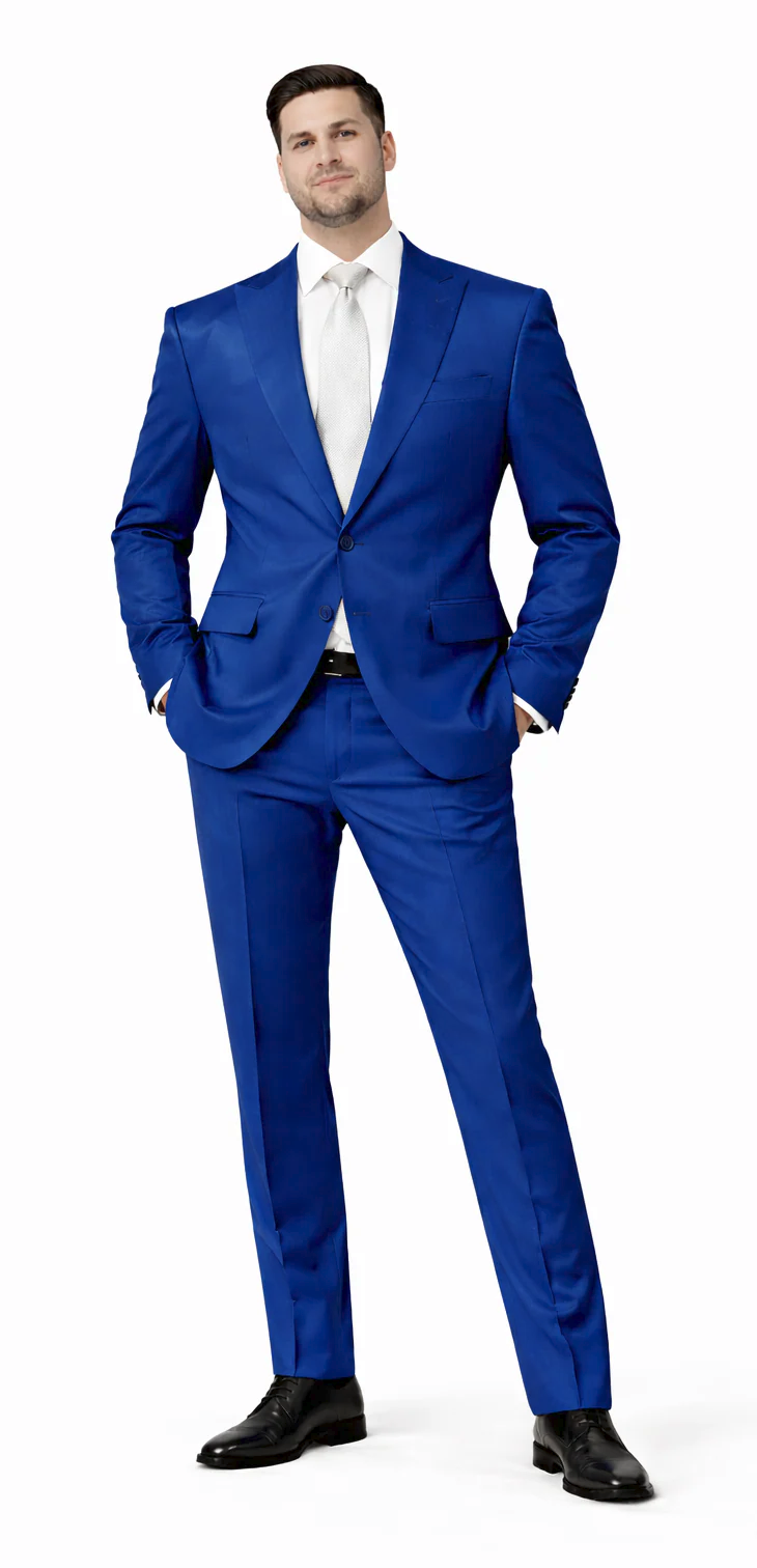 Rossiman Men’s Royal Blue Glossy Sateen Suit – Bold & Refined Look - 38 Short Jacket+32 Waist Adjustable 28to34)(Height: 5’4”to5’7”)(Neck 15-16.5)S-M)