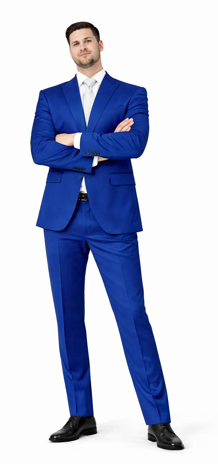 Rossiman Men’s Royal Blue Glossy Sateen Suit – Bold & Refined Look - 38 Short Jacket+32 Waist Adjustable 28to34)(Height: 5’4”to5’7”)(Neck 15-16.5)S-M)