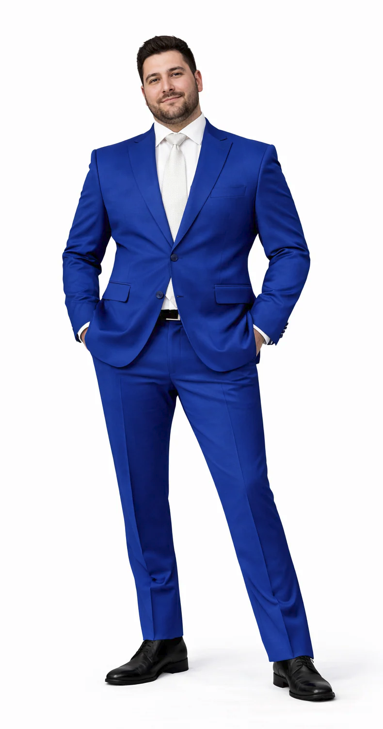 Rossiman Men’s Royal Blue Glossy Sateen Suit – Bold & Refined Look - 38 Short Jacket+32 Waist Adjustable 28to34)(Height: 5’4”to5’7”)(Neck 15-16.5)S-M)