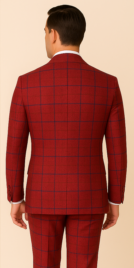 Rossiman Suit – Red Plaid Windowpane Double-Breasted Suit for Men - 34 Short or Extra Small