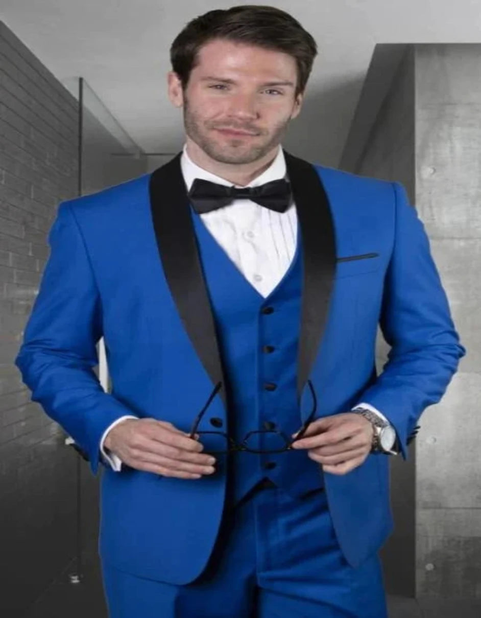 Mens Royal Blue 1-Button Shawl Tuxedo (4-Piece Set)