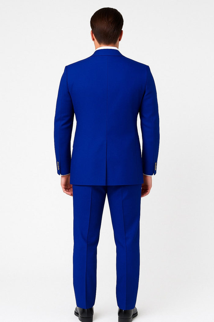 Mens Royal Blue Double-Breasted Suit with Gold Buttons â€“ Slim Fit Formal 2-Piece Set