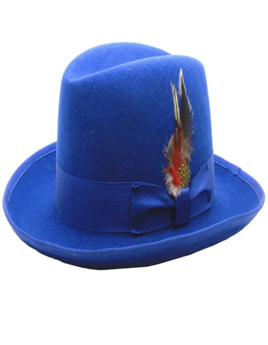 Royal Blue Dress Hat 1920s Fedora Style - Mens Classic Gangster Godfather Wool Dress Hat in Royal Blue - S