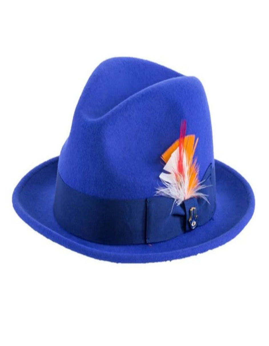 Royal Blue Dress Hat 1920s Fedora Style - Mens Narrow Brim Crushable Wool Dress Hat Trilby Fedora in Royal Blue - S