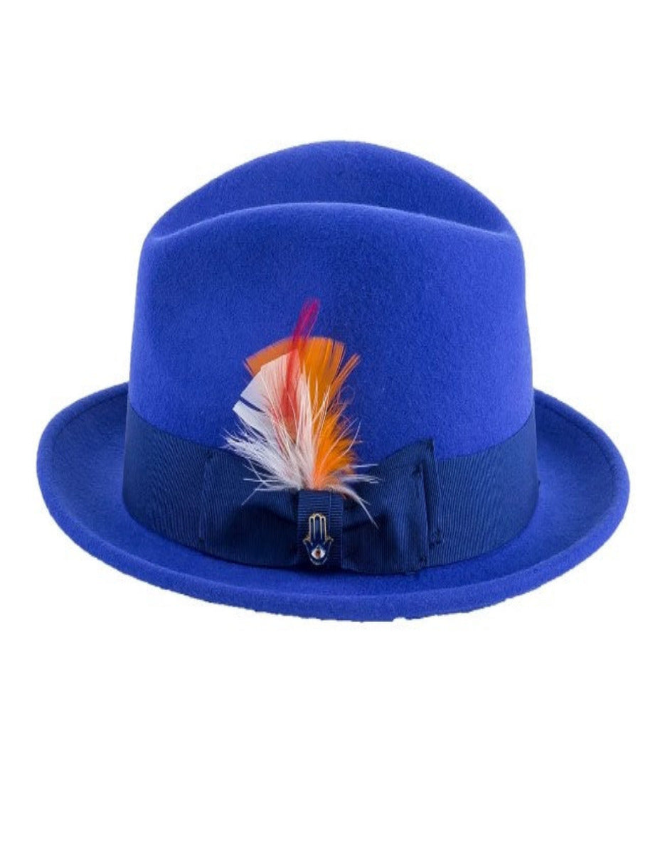 Royal Blue Dress Hat 1920s Fedora Style - Mens Narrow Brim Crushable Wool Dress Hat Trilby Fedora in Royal Blue - S